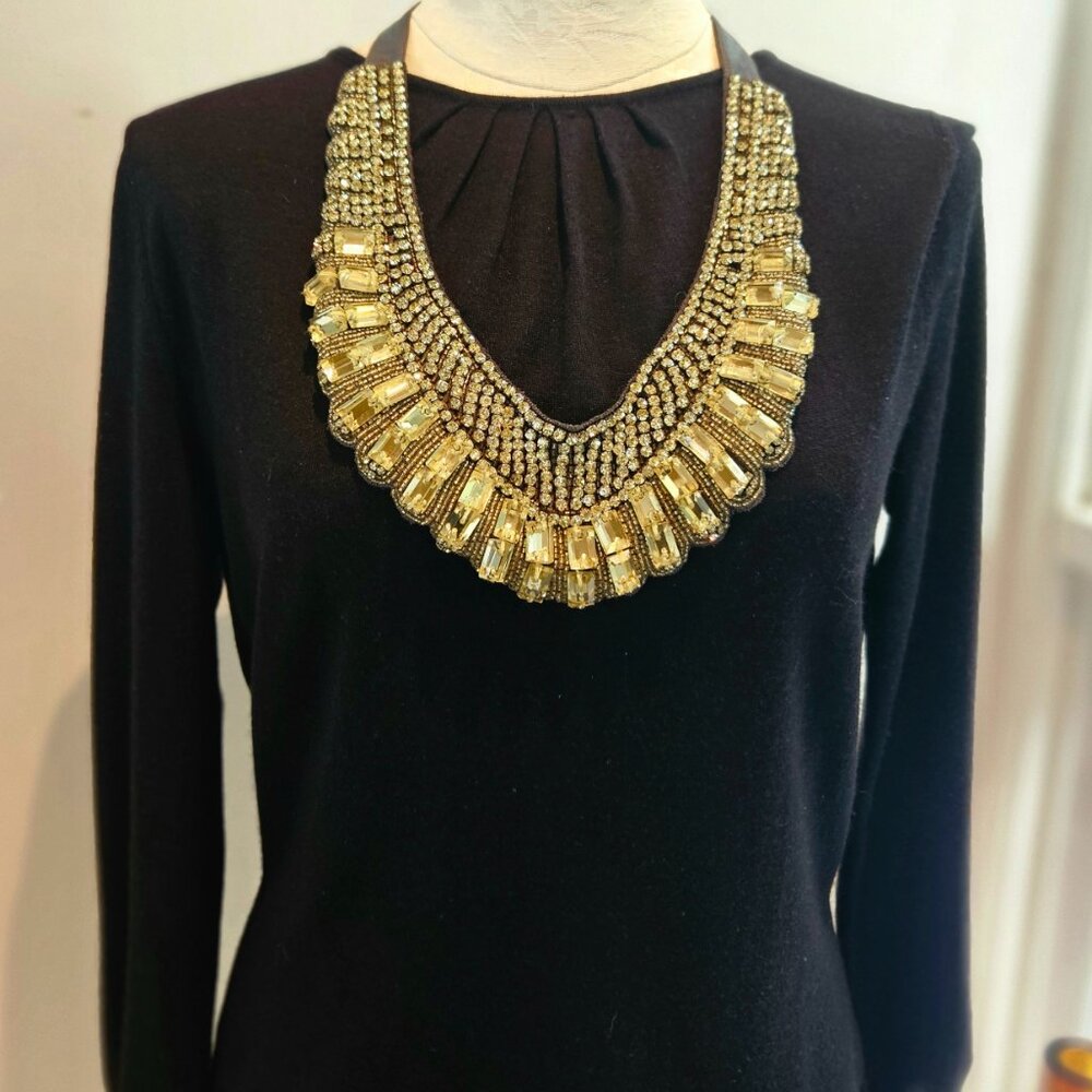 Gold Faceted Glass Statement Necklace / Collar with Satin Tie Closure